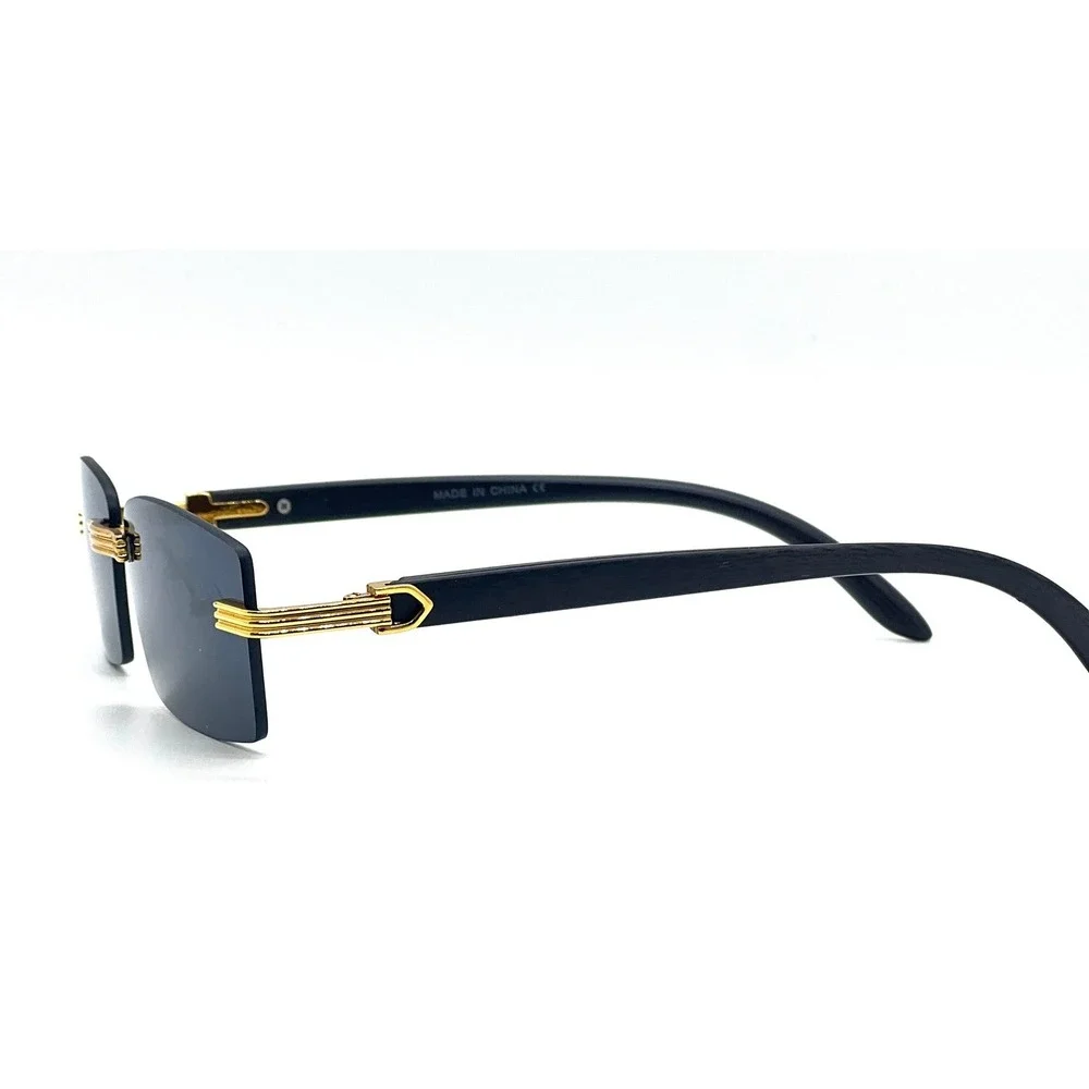 Rimless Sunglasses Men Fashion Designer Rectangle‎ Dark Black Driving Trendy Rap